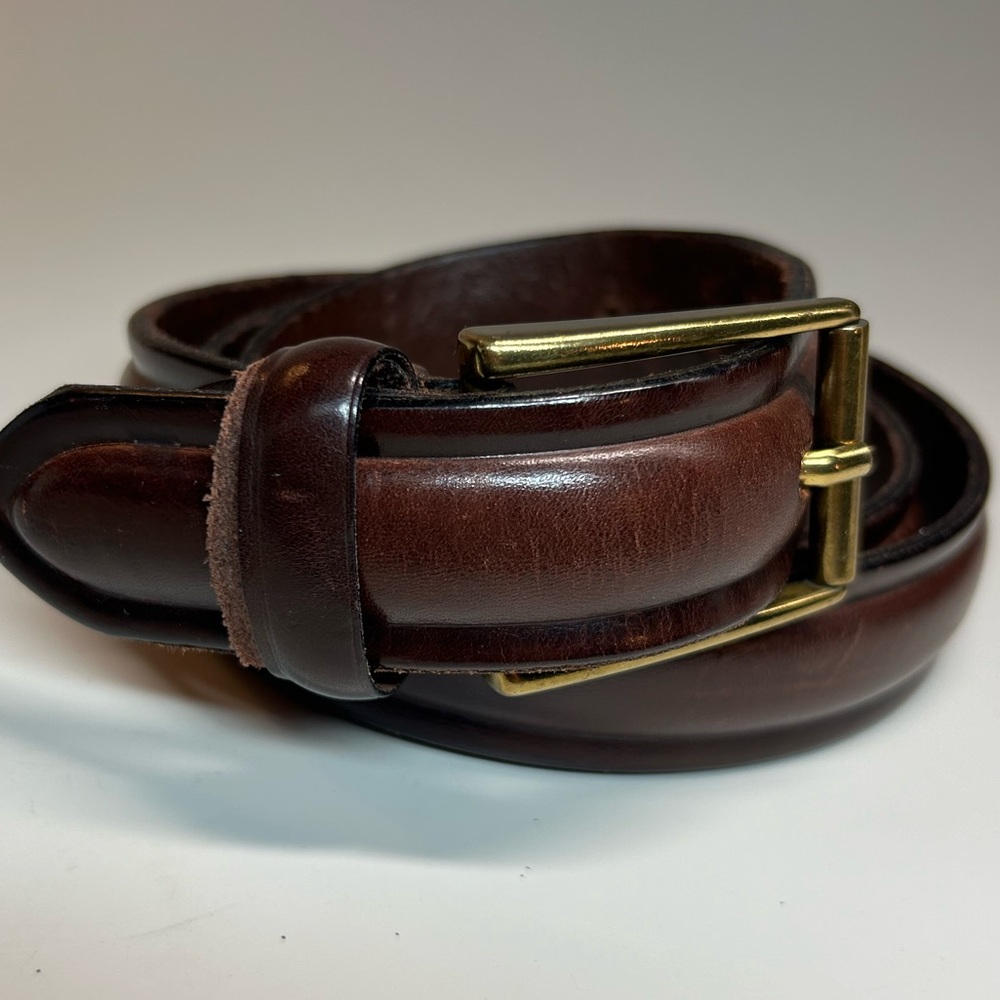 AR Enaldi Men’s Brown Leather Belt, Brass Buckle. Size 36”.